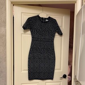 Calvin Klein Elegant Black and Gray Patterned sweater Dress, small